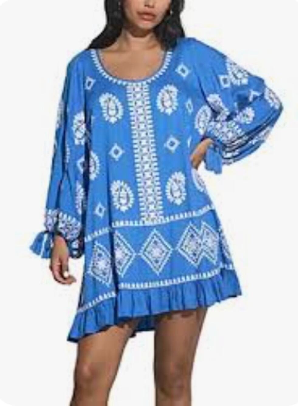 Elan Embroidered Scoop Neck Dress in cobalt Women's sz. L
